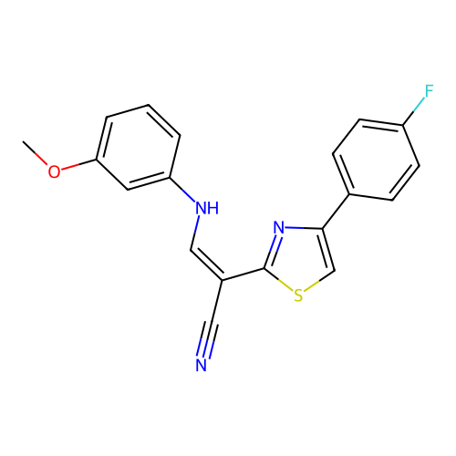 (Z)-2-(4-(4-fluorophenyl)thiazol-2-yl)-3-((3-methoxyphenyl)amino)acrylonitrile structure