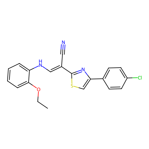 (2E)-2-[4-(4-chlorophenyl)-1,3-thiazol-2-yl]-3-[(2-ethoxyphenyl)amino]prop-2-enenitrile structure