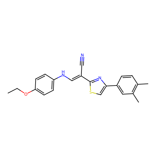 (2E)-2-[4-(3,4-dimethylphenyl)-1,3-thiazol-2-yl]-3-[(4-ethoxyphenyl)amino]prop-2-enenitrile structure