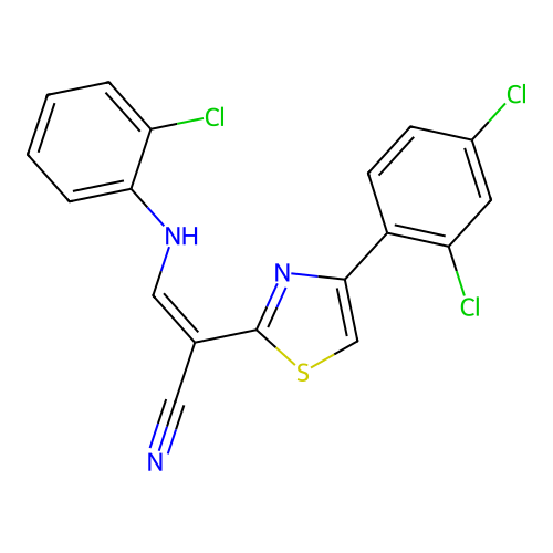 (Z)-3-((2-chlorophenyl)amino)-2-(4-(2,4-dichlorophenyl)thiazol-2-yl)acrylonitrile structure