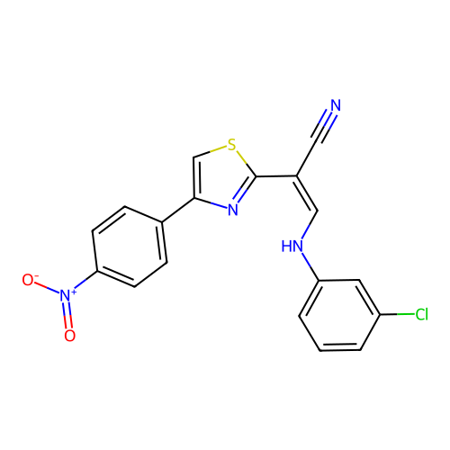 (Z)-3-((3-chlorophenyl)amino)-2-(4-(4-nitrophenyl)thiazol-2-yl)acrylonitrile structure