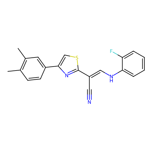 (2E)-2-[4-(3,4-dimethylphenyl)-1,3-thiazol-2-yl]-3-[(2-fluorophenyl)amino]prop-2-enenitrile structure