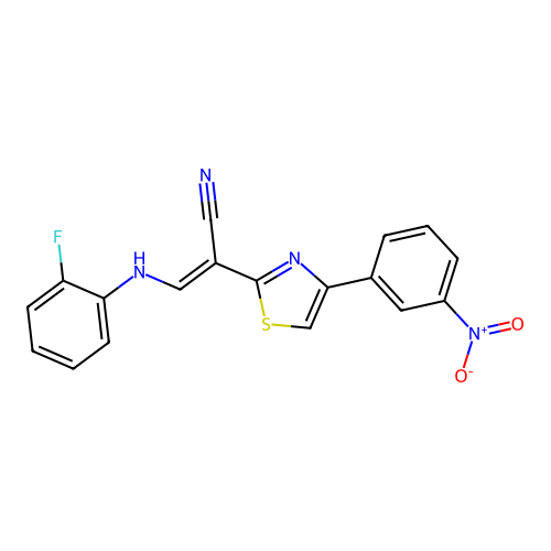 (2E)-3-[(2-fluorophenyl)amino]-2-[4-(3-nitrophenyl)-1,3-thiazol-2-yl]prop-2-enenitrile structure