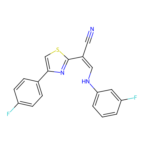 (Z)-3-((3-fluorophenyl)amino)-2-(4-(4-fluorophenyl)thiazol-2-yl)acrylonitrile structure