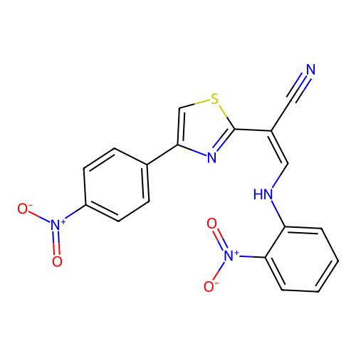 (Z)-3-((2-nitrophenyl)amino)-2-(4-(4-nitrophenyl)thiazol-2-yl)acrylonitrile structure