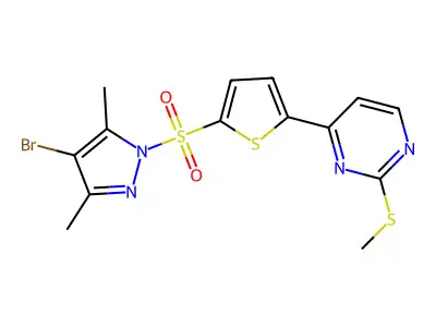 4-[5-(4-bromo-3,5-dimethylpyrazol-1-yl)sulfonylthiophen-2-yl]-2-methylsulfanylpyrimidine structure