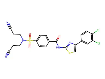 4-[bis(2-cyanoethyl)sulfamoyl]-N-[4-(3,4-dichlorophenyl)-1,3-thiazol-2-yl]benzamide structure