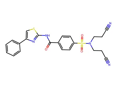 4-[bis(2-cyanoethyl)sulfamoyl]-N-(4-phenyl-1,3-thiazol-2-yl)benzamide structure