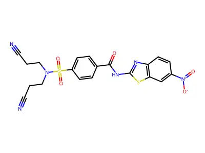 4-[bis(2-cyanoethyl)sulfamoyl]-N-(6-nitro-1,3-benzothiazol-2-yl)benzamide structure