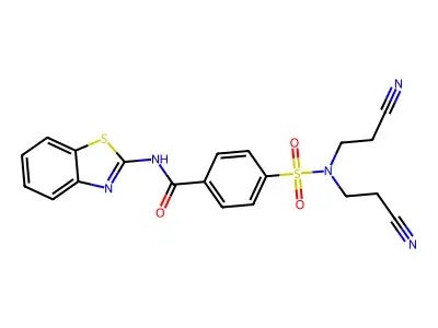 N-(1,3-benzothiazol-2-yl)-4-[bis(2-cyanoethyl)sulfamoyl]benzamide structure