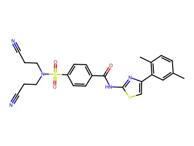 4-[bis(2-cyanoethyl)sulfamoyl]-N-[4-(2,5-dimethylphenyl)-1,3-thiazol-2-yl]benzamide structure