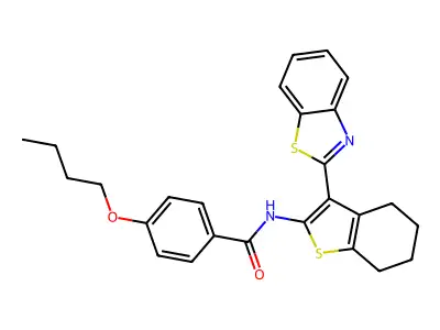 N-[3-(1,3-benzothiazol-2-yl)-4,5,6,7-tetrahydro-1-benzothiophen-2-yl]-4-butoxybenzamide structure