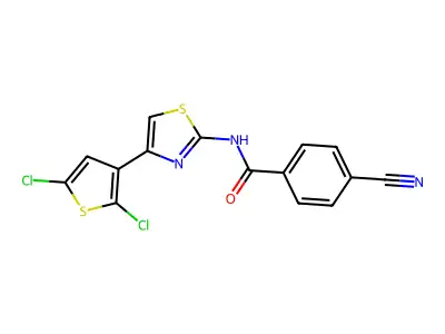 4-cyano-N-[4-(2,5-dichlorothiophen-3-yl)-1,3-thiazol-2-yl]benzamide structure