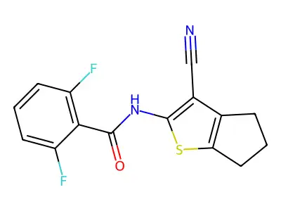 N-(3-cyano-5,6-dihydro-4H-cyclopenta[b]thiophen-2-yl)-2,6-difluorobenzamide structure