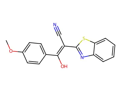 (Z)-2-(benzo[d]thiazol-2-yl)-3-hydroxy-3-(4-methoxyphenyl)acrylonitrile structure