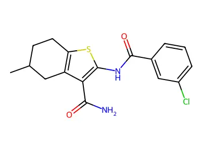 2-(3-Chlorobenzamido)-5-methyl-4,5,6,7-tetrahydrobenzo[b]thiophene-3-carboxamide structure