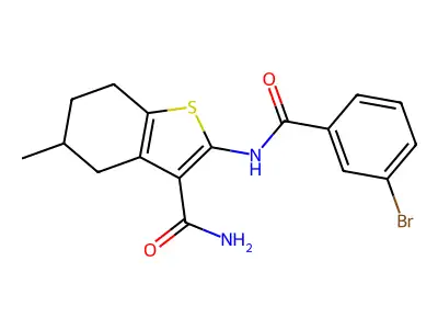 2-(3-Bromobenzamido)-5-methyl-4,5,6,7-tetrahydrobenzo[b]thiophene-3-carboxamide structure