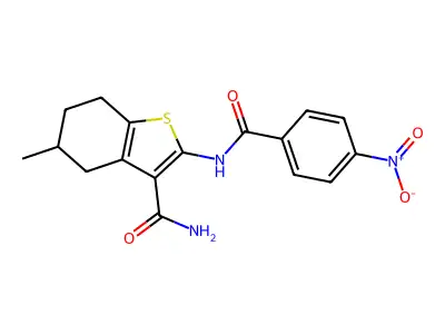 5-Methyl-2-(4-nitrobenzamido)-4,5,6,7-tetrahydrobenzo[b]thiophene-3-carboxamide structure