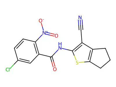 5-chloro-N-(3-cyano-5,6-dihydro-4H-cyclopenta[b]thiophen-2-yl)-2-nitrobenzamide structure