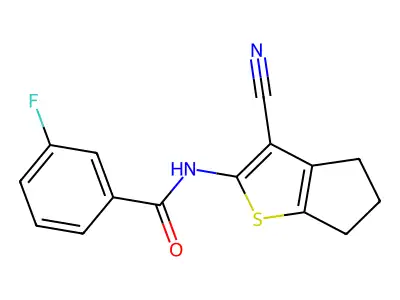 N-(3-cyano-5,6-dihydro-4H-cyclopenta[b]thiophen-2-yl)-3-fluorobenzamide structure