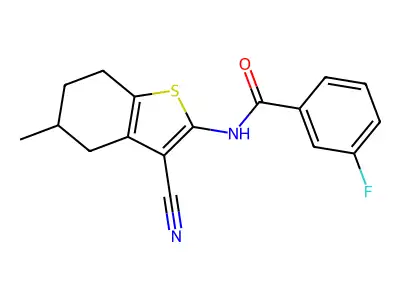 N-(3-cyano-5-methyl-4,5,6,7-tetrahydro-1-benzothiophen-2-yl)-3-fluorobenzamide structure