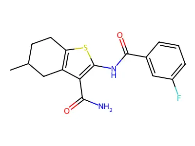 2-(3-Fluorobenzamido)-5-methyl-4,5,6,7-tetrahydrobenzo[b]thiophene-3-carboxamide structure