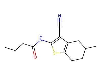 N-(3-cyano-5-methyl-4,5,6,7-tetrahydro-1-benzothiophen-2-yl)butanamide structure