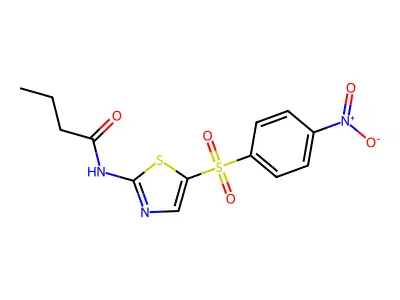 N-(5-((4-nitrophenyl)sulfonyl)thiazol-2-yl)butyramide structure