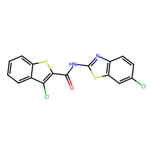 3-chloro-N-(6-chloro-1,3-benzothiazol-2-yl)-1-benzothiophene-2-carboxamide structure