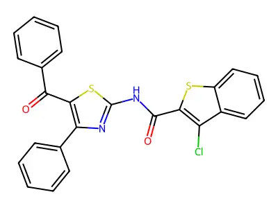 N-(5-benzoyl-4-phenyl-1,3-thiazol-2-yl)-3-chloro-1-benzothiophene-2-carboxamide structure