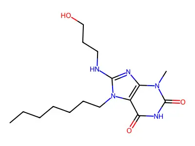 7-heptyl-8-((3-hydroxypropyl)amino)-3-methyl-1H-purine-2,6(3H,7H)-dione structure