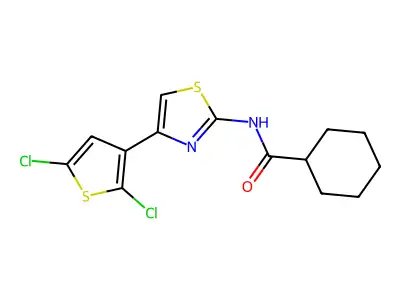 N-[4-(2,5-dichlorothiophen-3-yl)-1,3-thiazol-2-yl]cyclohexanecarboxamide structure