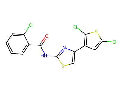 2-chloro-N-(4-(2,5-dichlorothiophen-3-yl)thiazol-2-yl)benzamide structure