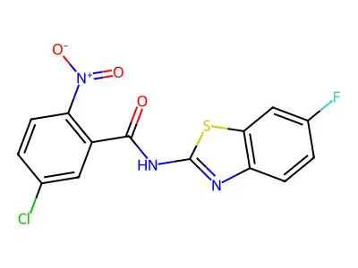 5-chloro-N-(6-fluoro-1,3-benzothiazol-2-yl)-2-nitrobenzamide structure