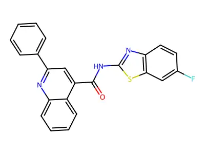 N-(6-fluoro-1,3-benzothiazol-2-yl)-2-phenylquinoline-4-carboxamide structure