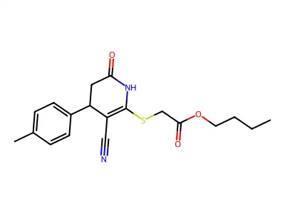 Butyl 2-((3-cyano-6-oxo-4-(p-tolyl)-1,4,5,6-tetrahydropyridin-2-yl)thio)acetate structure