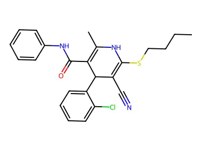 6-(butylsulfanyl)-4-(2-chlorophenyl)-5-cyano-2-methyl-N-phenyl-1,4-dihydropyridine-3-carboxamide structure