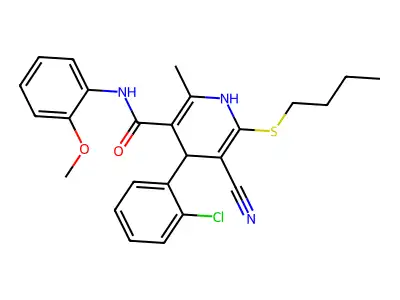 6-(butylthio)-4-(2-chlorophenyl)-5-cyano-N-(2-methoxyphenyl)-2-methyl-1,4-dihydropyridine-3-carboxamide structure