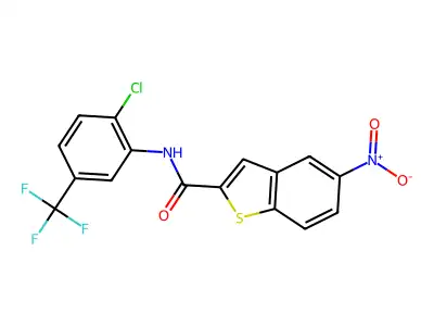 N-[2-chloro-5-(trifluoromethyl)phenyl]-5-nitro-1-benzothiophene-2-carboxamide structure