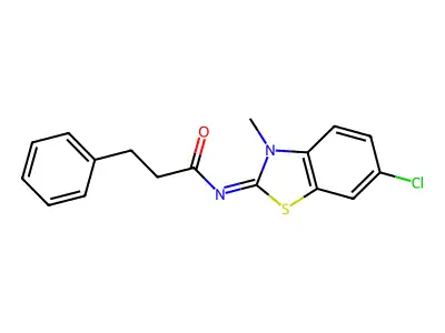 N-(6-chloro-3-methyl-1,3-benzothiazol-2-ylidene)-3-phenylpropanamide structure