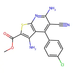 Methyl 3,6-diamino-4-(4-chlorophenyl)-5-cyanothieno[2,3-b]pyridine-2-carboxylate structure