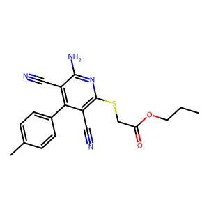 Propyl 2-((6-amino-3,5-dicyano-4-(p-tolyl)pyridin-2-yl)thio)acetate structure