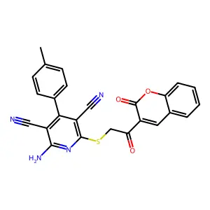 2-amino-6-((2-oxo-2-(2-oxo-2H-chromen-3-yl)ethyl)thio)-4-(p-tolyl)pyridine-3,5-dicarbonitrile structure