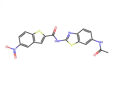 N-(6-acetamido-1,3-benzothiazol-2-yl)-5-nitro-1-benzothiophene-2-carboxamide structure