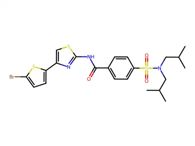 4-[bis(2-methylpropyl)sulfamoyl]-N-[4-(5-bromothiophen-2-yl)-1,3-thiazol-2-yl]benzamide structure