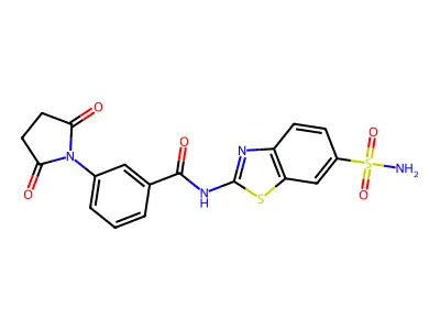 3-(2,5-dioxopyrrolidin-1-yl)-N-(6-sulfamoyl-1,3-benzothiazol-2-yl)benzamide structure
