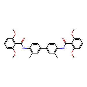 N,N'-(3,3'-dimethylbiphenyl-4,4'-diyl)bis(2,6-dimethoxybenzamide) structure