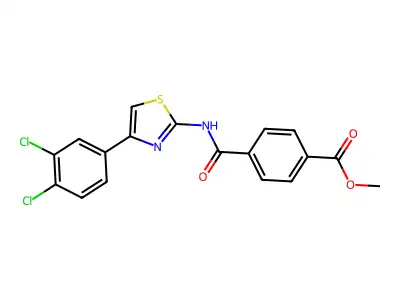 Methyl 4-((4-(3,4-dichlorophenyl)thiazol-2-yl)carbamoyl)benzoate structure
