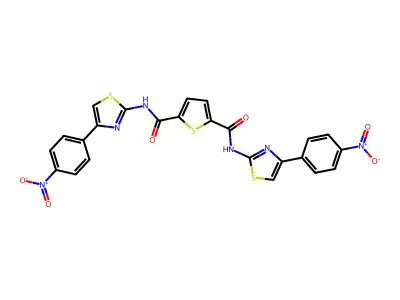 N2,N5-bis(4-(4-nitrophenyl)thiazol-2-yl)thiophene-2,5-dicarboxamide structure