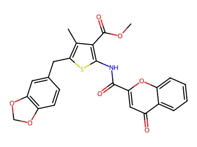 methyl 5-[(2H-1,3-benzodioxol-5-yl)methyl]-4-methyl-2-(4-oxo-4H-chromene-2-amido)thiophene-3-carboxylate structure